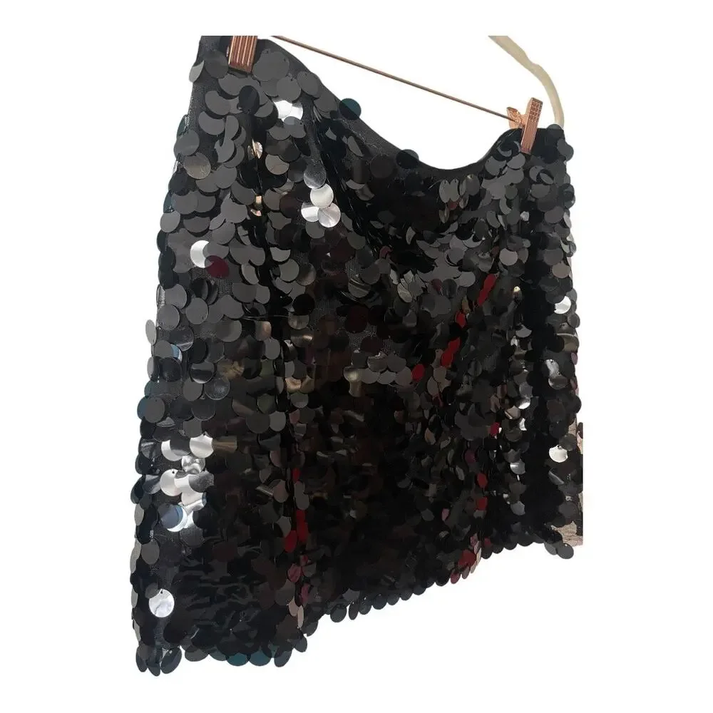 SIMON MILLER Sequin Dizzy Party Mini Skirt Mid Rise Lined Black Size 10 - Picture 6 of 13